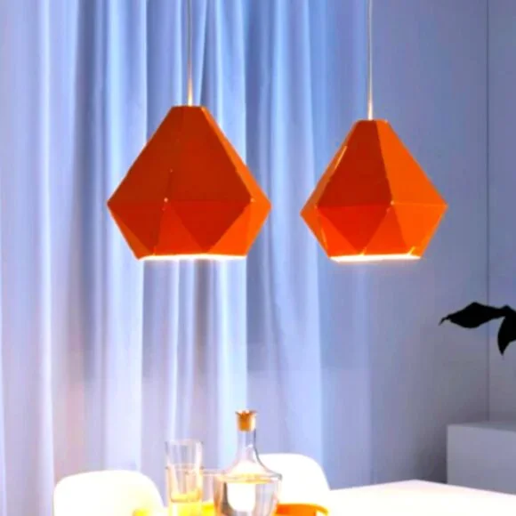 ๐ New - IKEA 2X JOXTORP Lampshade Geo Origami Prism Design Orange - Picture 2 of 6